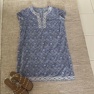 J. McLaughlin Blue and White Patterned Dress